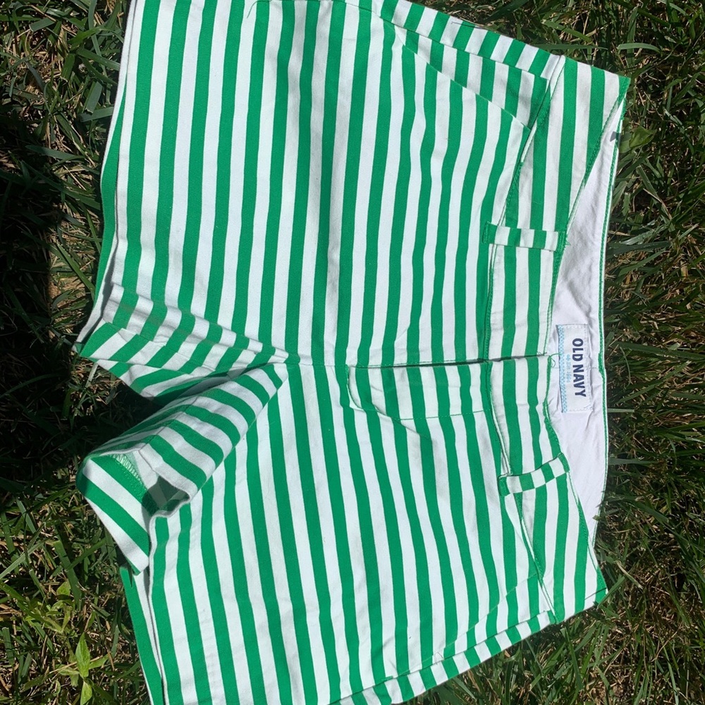 Green and white striped shorts